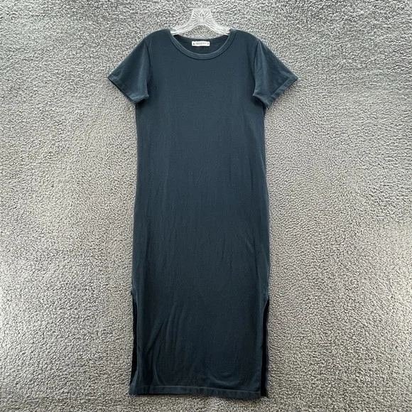 American Giant Dress Women Small Green Cotton Casual T Shirt Side Slit Long Midi - Picture 1 of 11